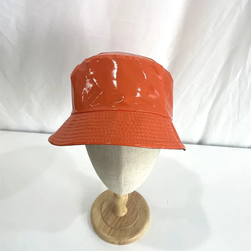 Laser Color Reversible Leather Bucket Hat Men Women
