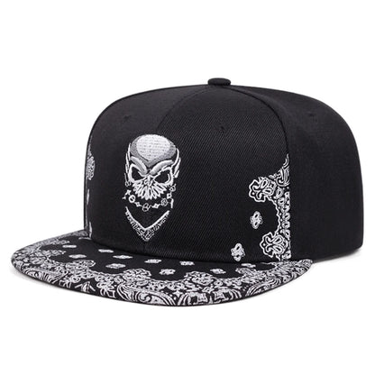 Paisley Skeleton Embroidery Hip Hop Flat Snapback Cap