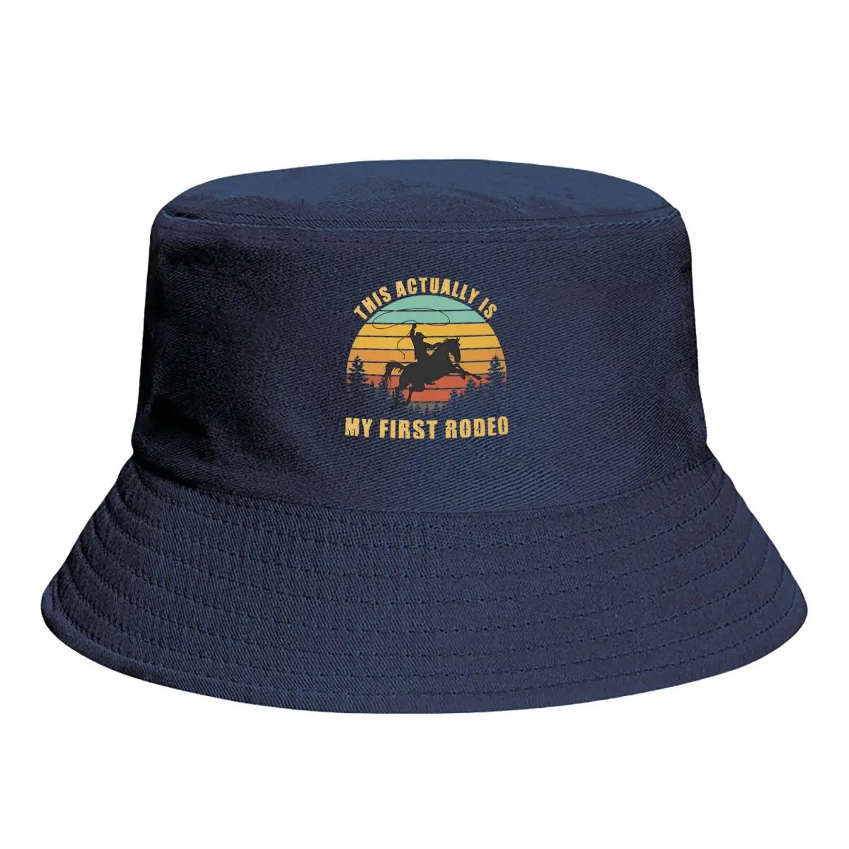 First Rodeo Cowboy Retro Sunset Bucket Hat
