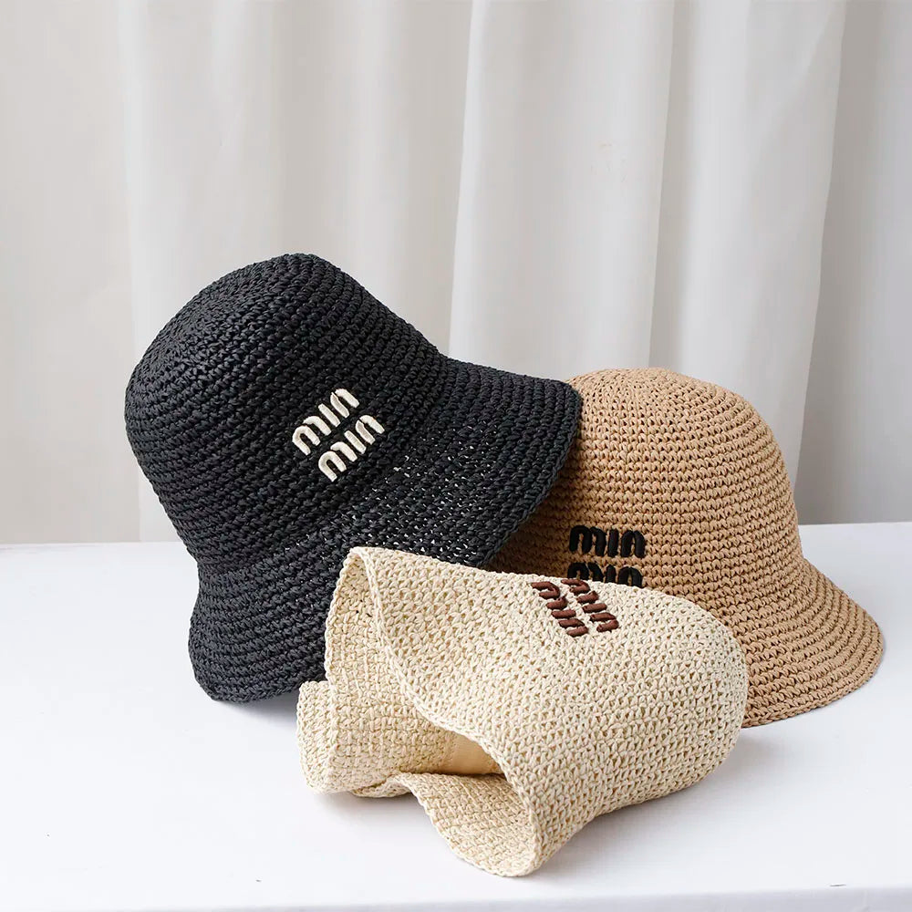 Y2K Korean Straw Handwoven Summer Bucket Hat
