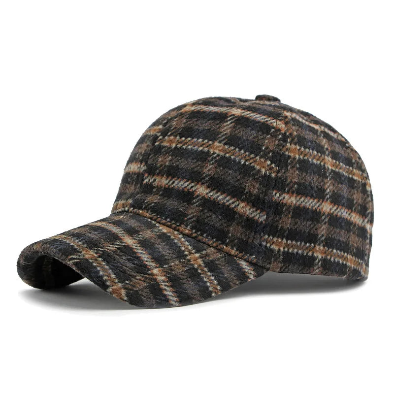 Plaid Fleece Blend Thick Warm Retro Baseball Hat