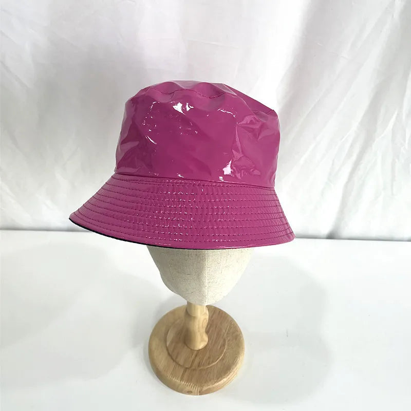 Laser Color Reversible Leather Bucket Hat Men Women