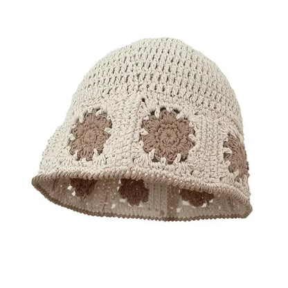 Knitted Floral Crochet Outdoor Travel Women Bucket Hat
