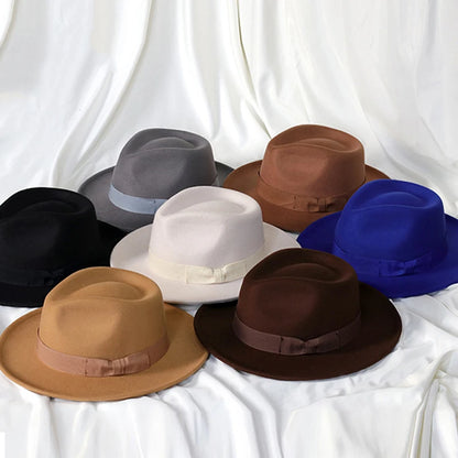 Elegant Bow Tie Wool Jazz Bucket Hat