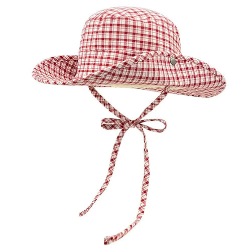 Ins Retro Red Plaid Big Brim Bucket Hat