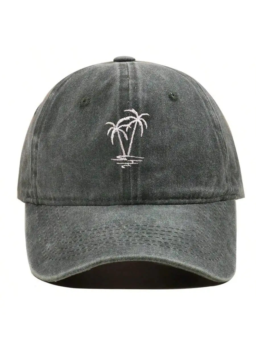New Coconut Tree Embroidery Vintage Washed Baseball Cap