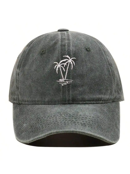 New Coconut Tree Embroidery Vintage Washed Baseball Cap