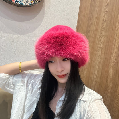 Mongolian Plush Fur Winter Bucket Hat