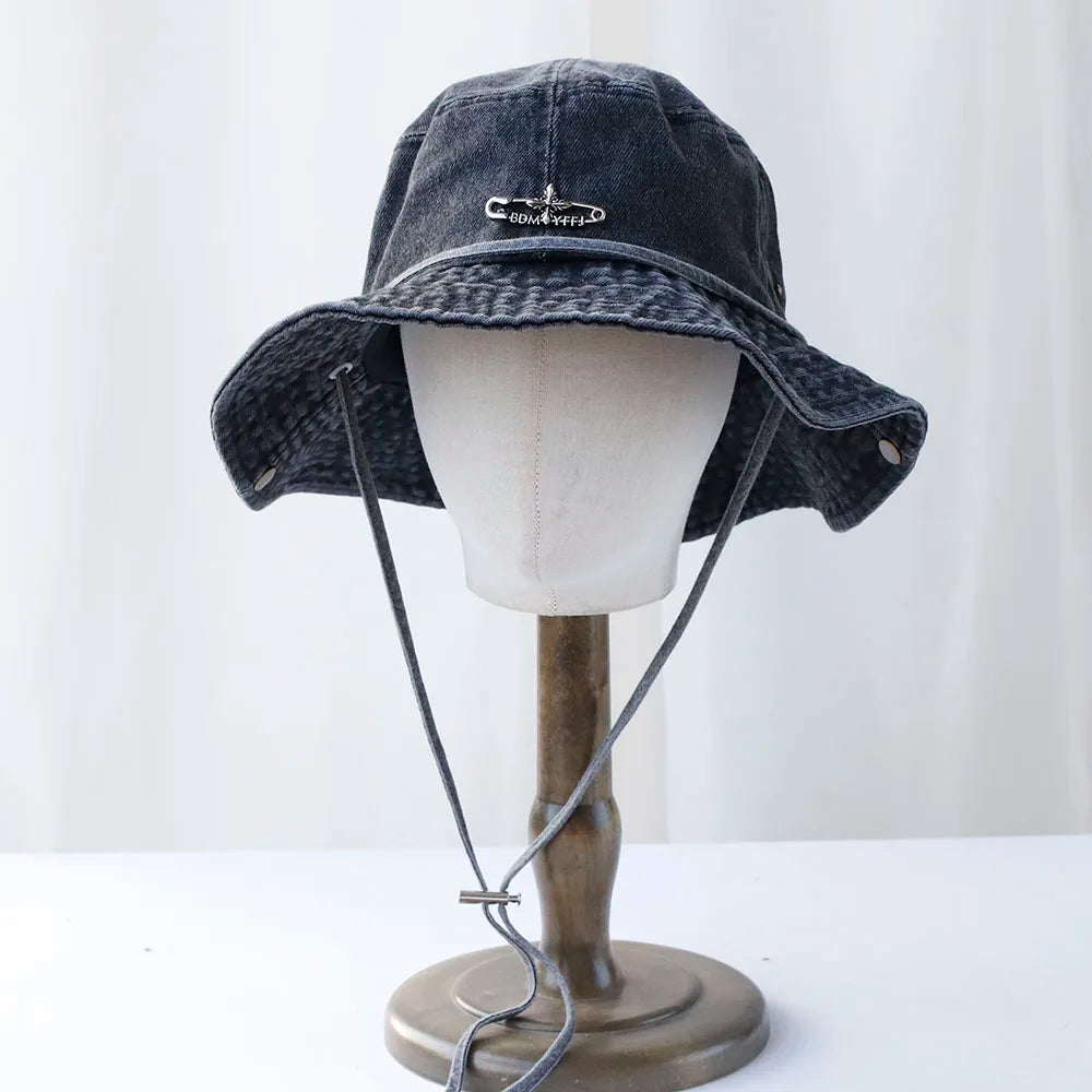 Y2K Cowboy Denim String Hiking Summer Bucket Hat