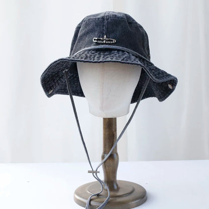 Y2K Cowboy Denim String Hiking Summer Bucket Hat
