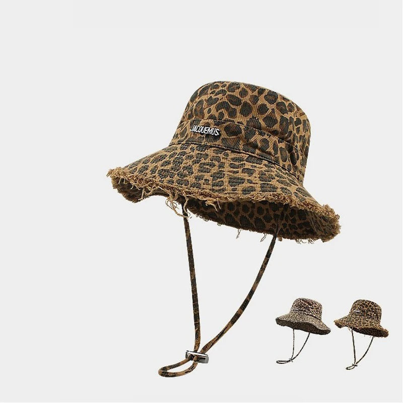 Women’s Leopard Print Raw Edge Bucket Hat