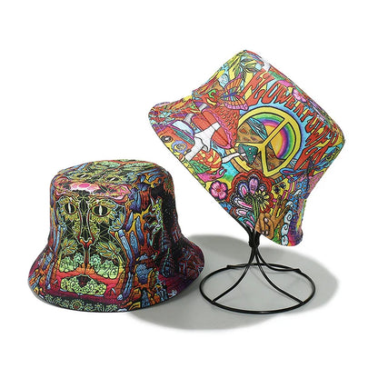 Flowerpower Vintage Punk Reversible Bucket Hat