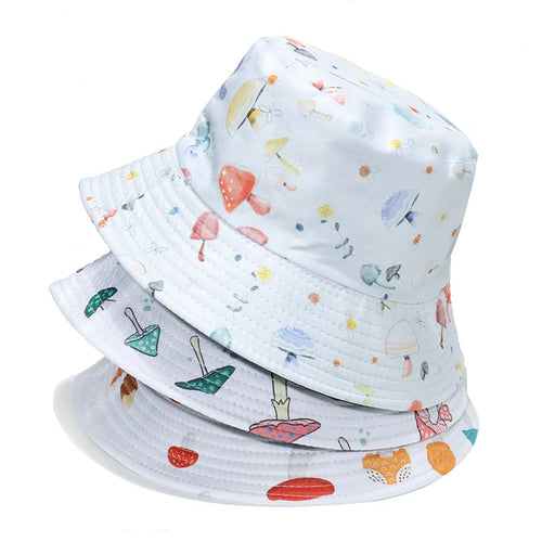 New Unisex Mushroom Print Foldable Cotton Bucket Hat