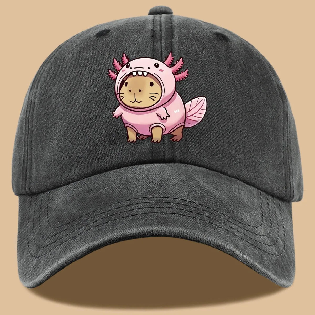 Axolotl Cat Embroidered Denim Baseball Cap