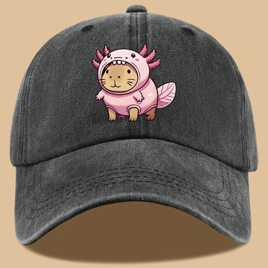 Axolotl Cat Embroidered Denim Baseball Cap