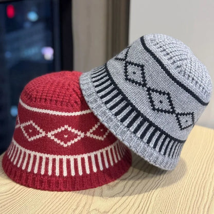 Rhombus Pattern Knitted Winter Hat