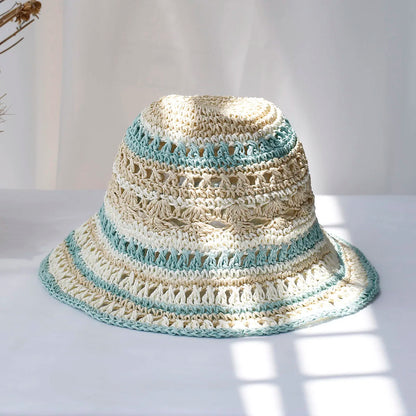 Handmade Rainbow Woven Japanese Straw Bucket Hat