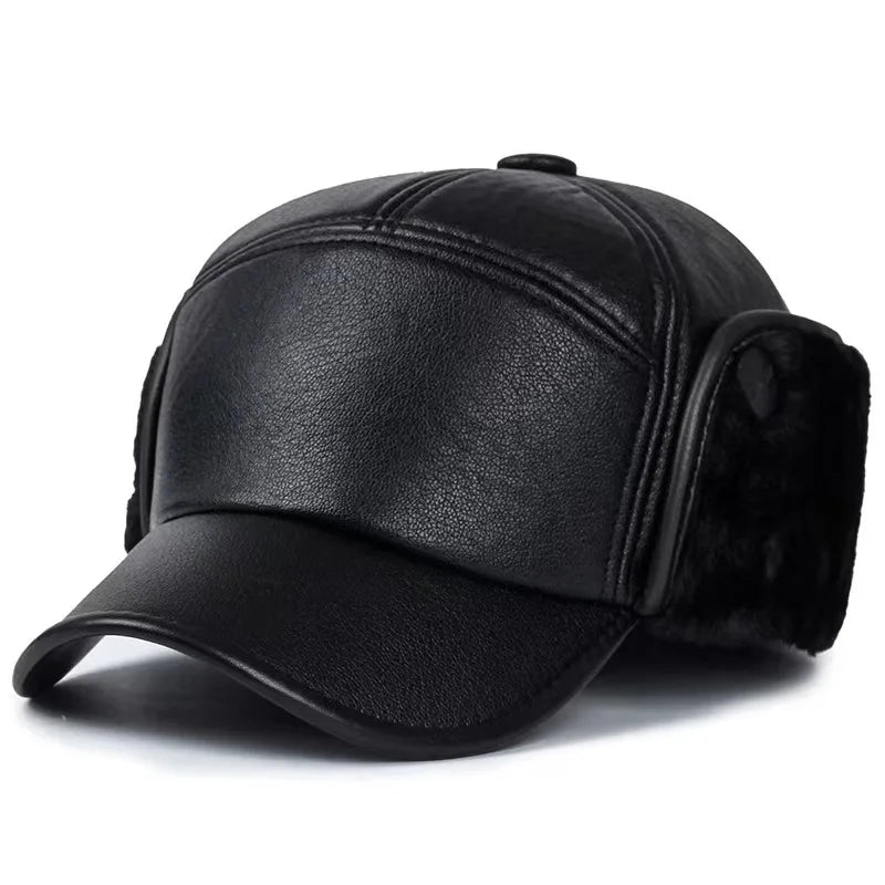 Men's PU Leather Warm Baseball Cap