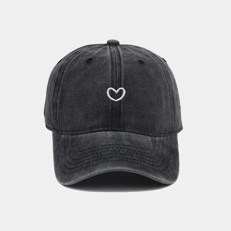 Washed Cotton Embroidered Love Retro Baseball Cap