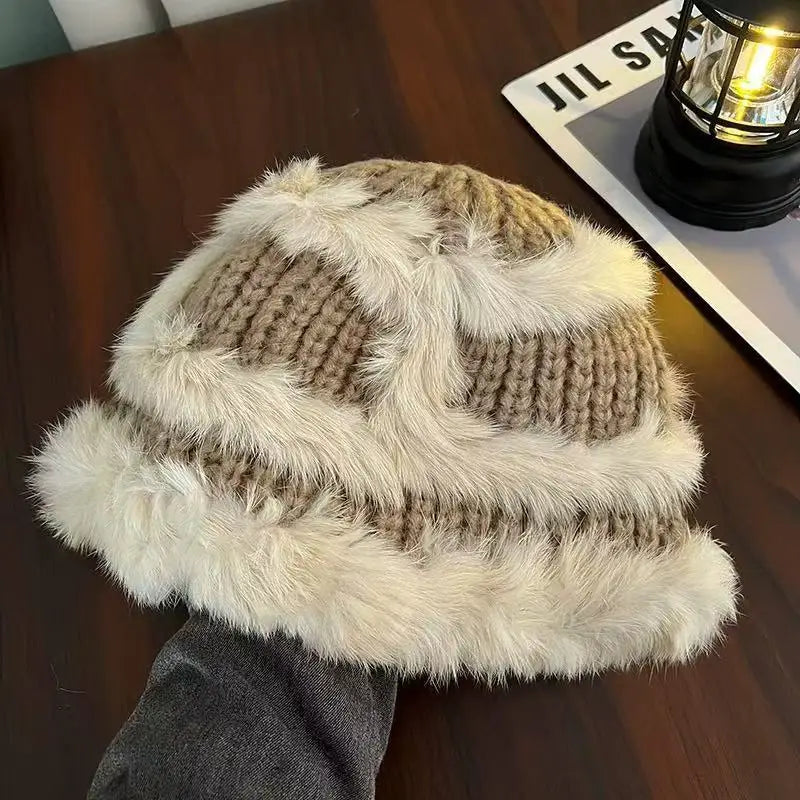 Faux Mink Plush Winter Korean Bucket Hat