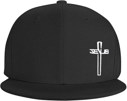 Christian Cross Embroidered Flat Brim Snapback Cap
