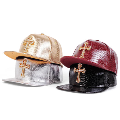 Cross Label Python Patterned Leather Baseball Hat