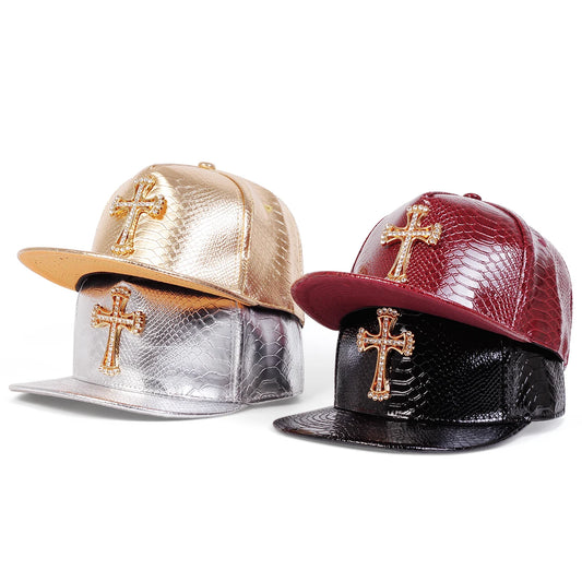 Cross Label Python Patterned Leather Baseball Hat