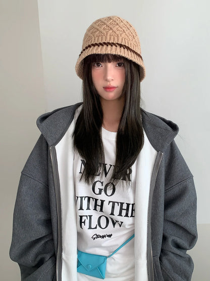 Retro Twisted Knit Winter Bucket Hat