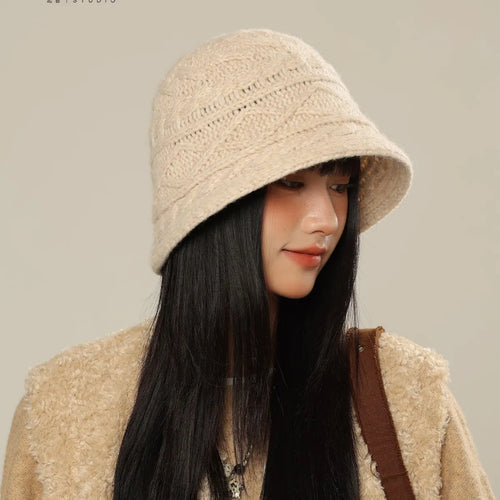 Women's Knitted Solid Color Autumn Winter Bucket Hat