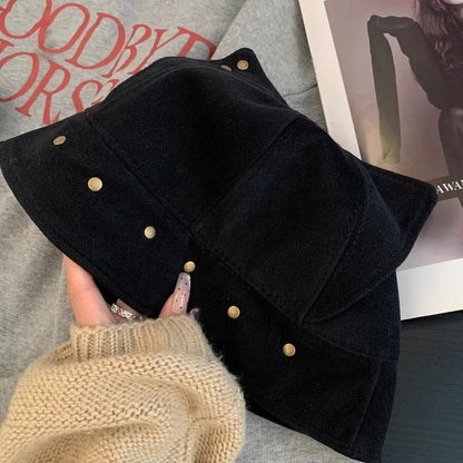 Women Cat Ear Rivet Bucket Hat
