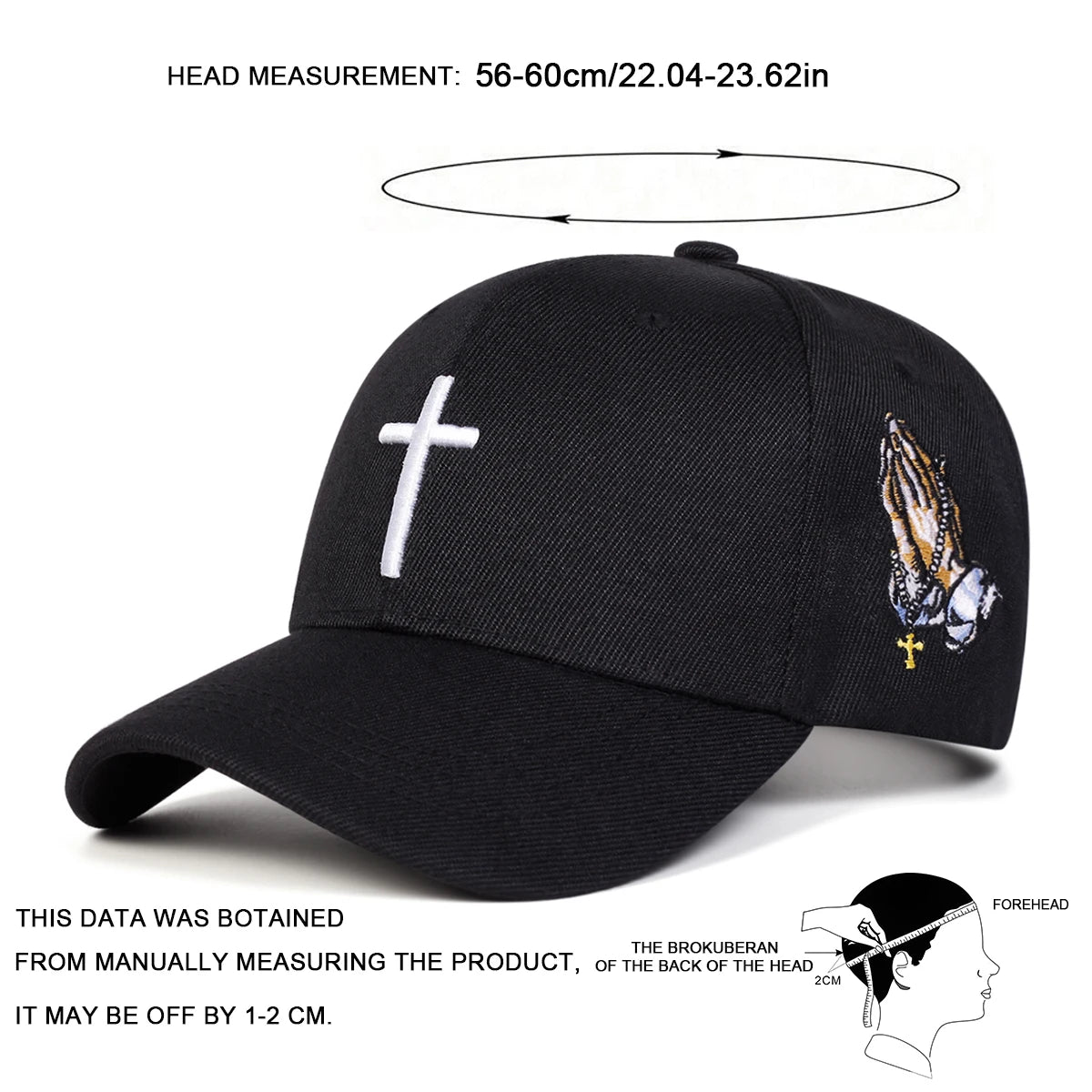 Unisex Cross Embroidery Adjustable Baseball Cap