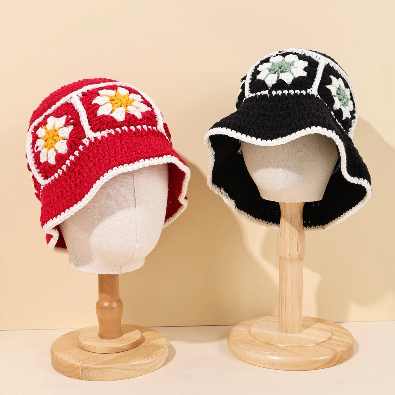 Korean Crochet Flower Knit Bucket Hat