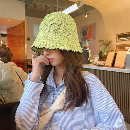 Japanese Lace Hollow Straw Summer Bucket Hat