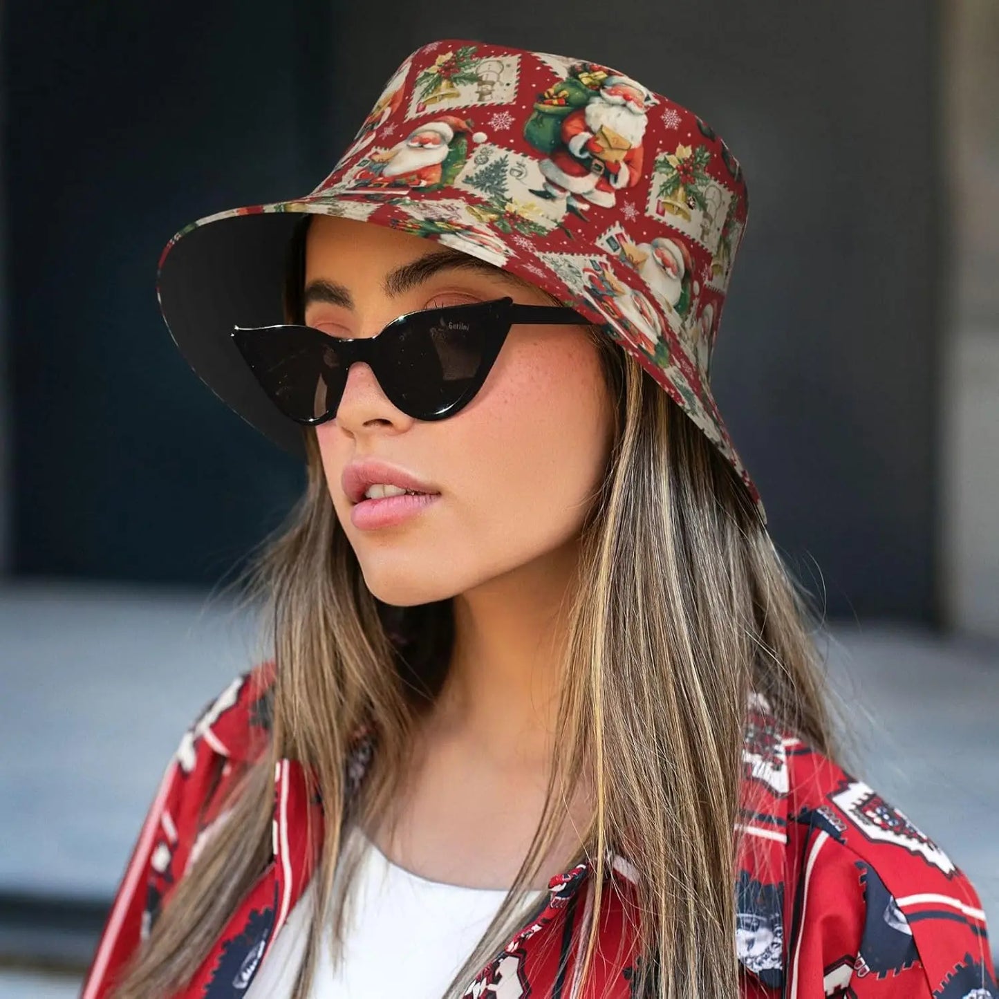 Retro Christmas Poster Print Bucket Hat