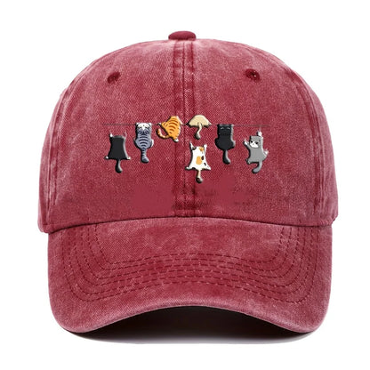 Cute Cat Print Washed Vintage Baseball Cap