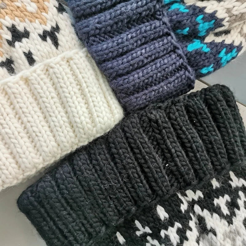 Cute Embroidered Pompom Winter Knit Bucket Hat