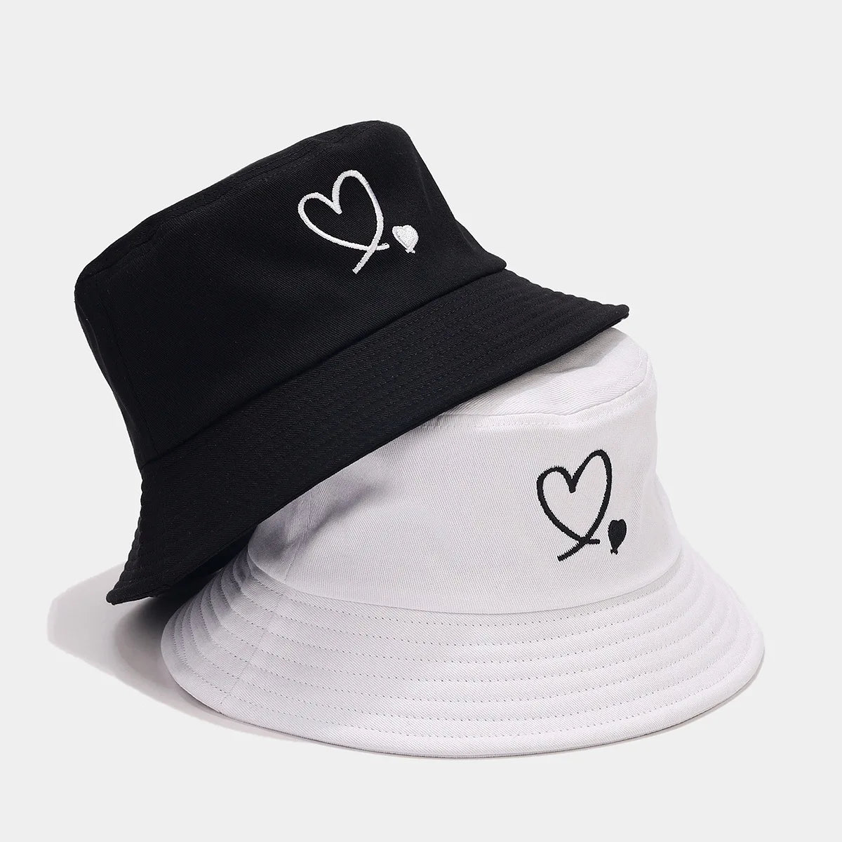 Unisex Cotton Embroidered Love Bucket Hat Casual Outdoor Beach Travel