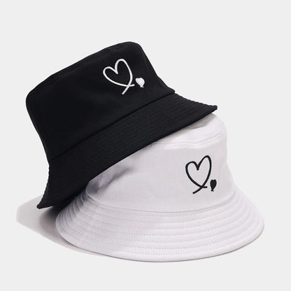 Unisex Cotton Embroidered Love Bucket Hat Casual Outdoor Beach Travel