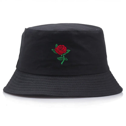 Summer Embroidery Rose Cotton Blend Classic Bucket Hat