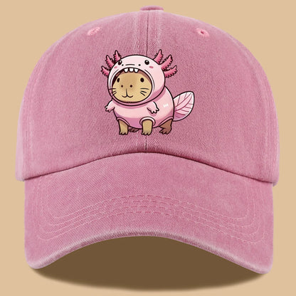 Axolotl Cat Embroidered Denim Baseball Cap