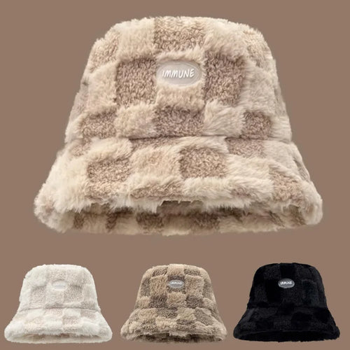 Women's Plaid Warm Lamb Bucket Hat