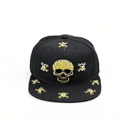 Unisex Skeleton Label Studded Wide Brim Snapback Cap