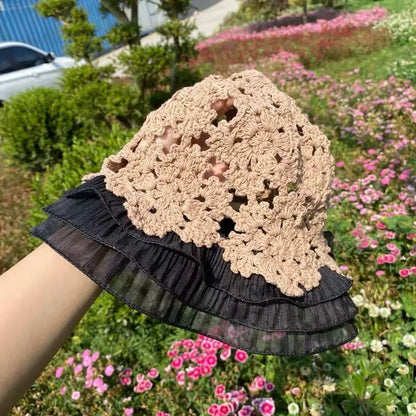 Lace Knitted Hollow Large Brim Korean Bucket Hat