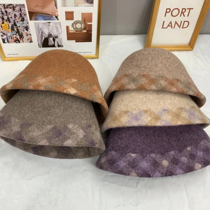 Wool Plaid Edge Bucket Hat