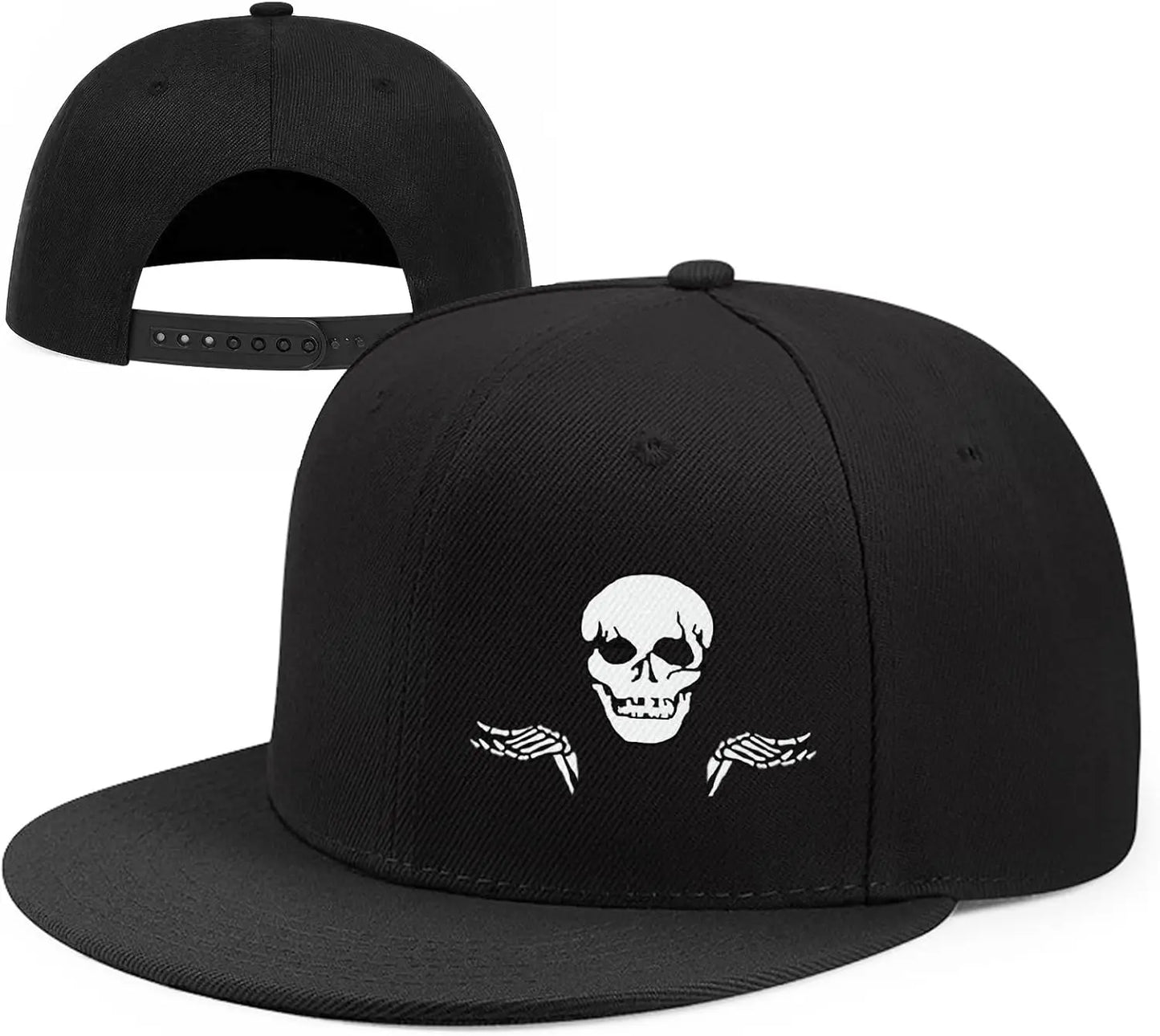 Skeleton Hands Skull Graphic Black Snapback Cap