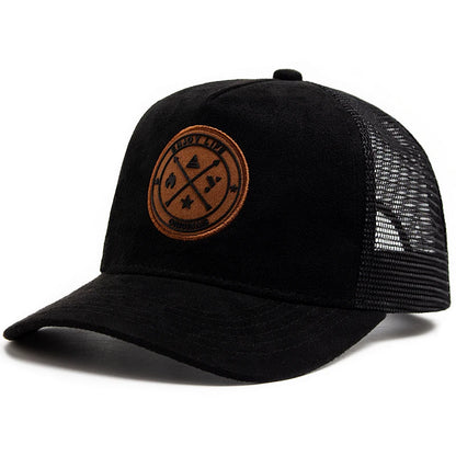 Circular Leather Mesh Trucker Snapback Cap