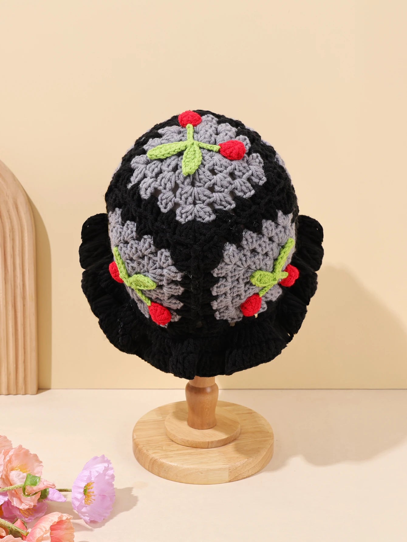 Retro Cherry Handmade Crochet Winter Bucket Hat