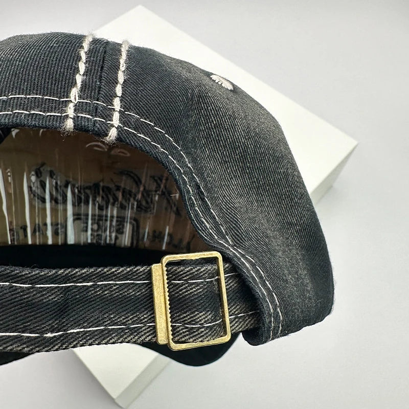Korean Vintage Washed Embroidered Letter Baseball Cap