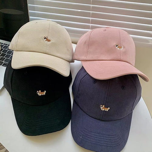 Dog Embroidery Adjustable Cotton Long Brim Baseball Cap