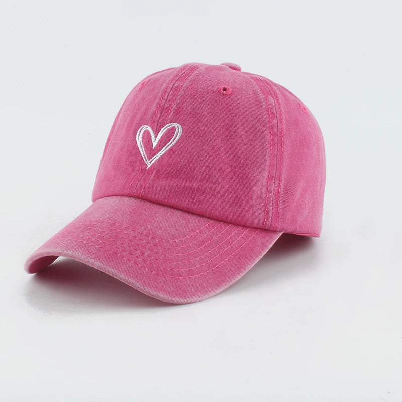 Love Heart Embroidery Washed Baseball Cap